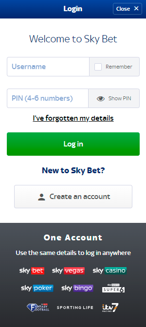 sky bet login